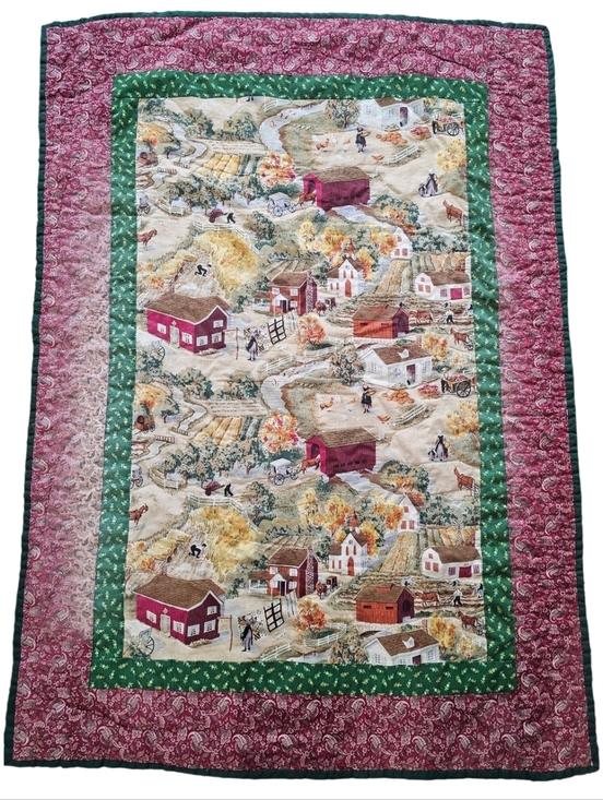Handmade Other - Handmade Cottagecore Quilt Lap Blanket Farmhouse Village Paisley Floral 46x33.5
